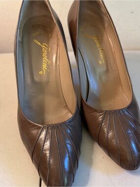 Garolini Brown Leather Pleated Toe Women's Pumps